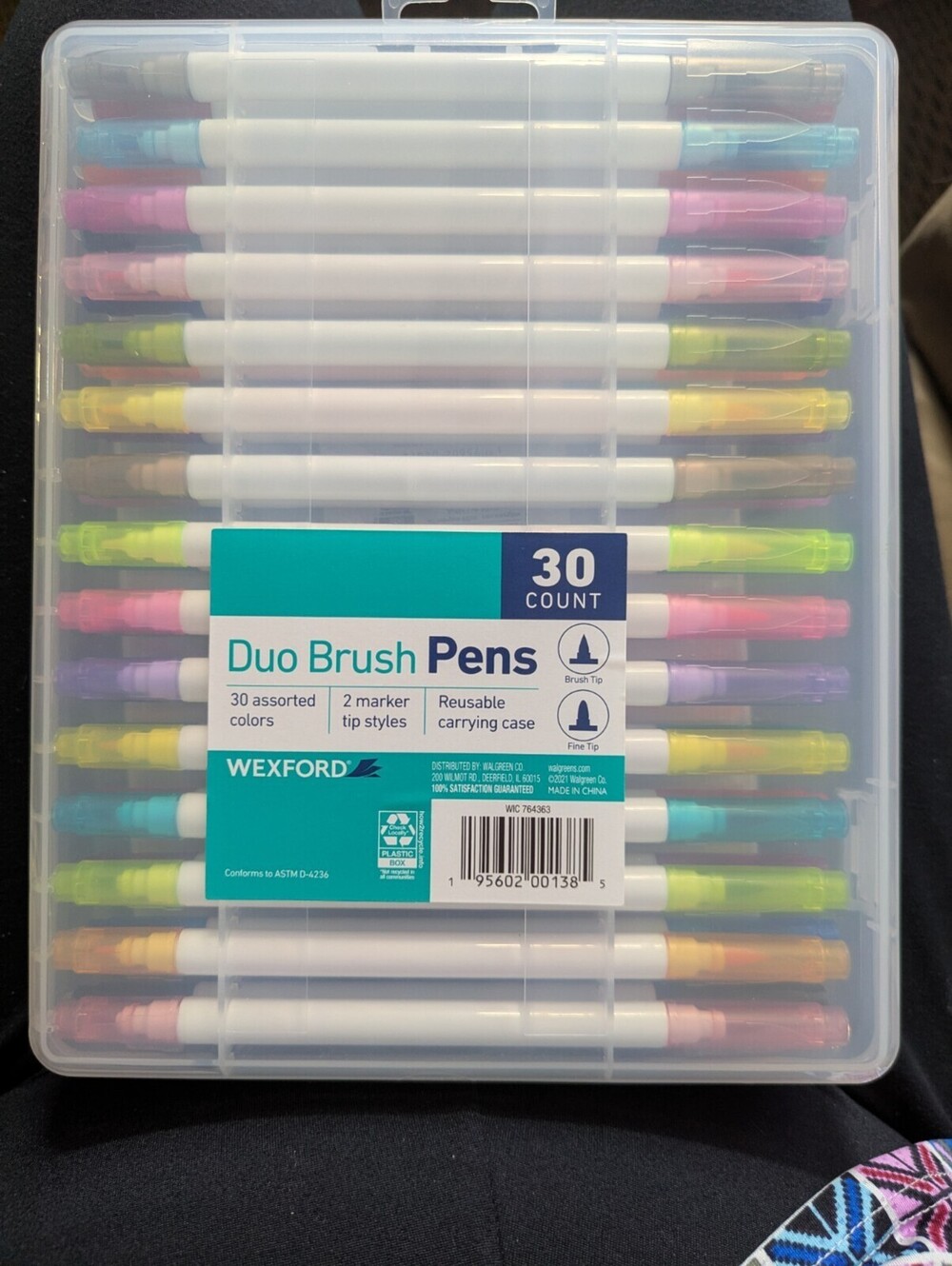 Wexford Duo Brush Pens 30 Count Assorted Colors 2 Tip Styles Brush Marker Case
